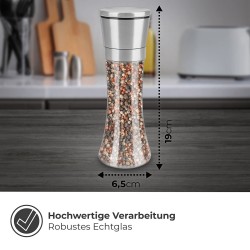 Thingles® Kruidenmolens Set van 2 met Instelbare Keramische Molen - voor Zout, Peper, Chili & Kruiden I Zoutmolen & Pepermolen met Instelbare Maalgraad (Zilver, 19cm)