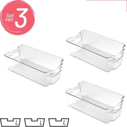 Koelkast organizer Set van 3 - L - Keukenkastorganizers Transparant Opbergbak Bewaardoos Doorzichtig keuken bakjes Lade Schuiflade Blikjes en pakjes houder Fridge organizer Opbergdoos badkamer opslag bakje