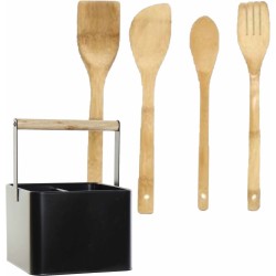 Bamboe hout keuken spatels/lepels set 4-delig met metalen houder van 18 x 24 cm