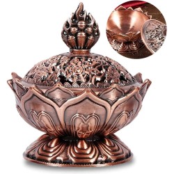 Lotus wierookbrander,Mengger Censer Legering Metalen Boeddha houder terugstroom Rook Kegel Aroma Kaarshouder Boeddhistisch Decor Woondecoratie (Koperrood) wierookbrander