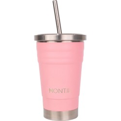 MontiiCo Mini Smoothie beker - met deksel - dubbelwandig RVS - 275ml - Strawberry roze