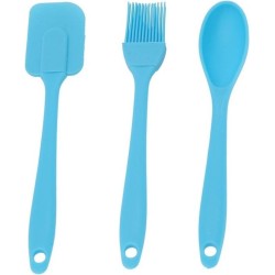 Baksets pannenlikker + Bakkwast+ Lepel Siliconen - siliconen 3 delig Kookset heetbestendig- Keuken Baking set- inclusief Borstel, Lepel, Spatel Blauw