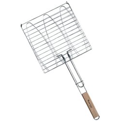 visgrill 28x28cm visgrill - vishouder met houten handvat verchroomd staal