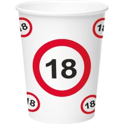 24x stuks drinkbekers van papier in 18 jaar verjaardag print van 350 ml - Stopbord/verkeersbord thema