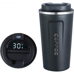 Thermosfles met temperatuur display - Thermosbeker - Travel Mug - Thermosfles - Zwart - 500 ML - Dubbelwandige Thermosfles - Koffiebeker - Thermoskan