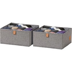 LOVE IT STORE IT Premium lade-organizer, 2 stuks, stoffen garderobe-organizer, set met 16 vakken, grijs, 30 x 30 x 15 cm