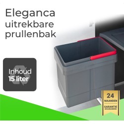 Eleganca Afvalbak 15 Liter – Inbouw Prullenbak – Inbouw Afvalemmer – Uittrekbare Prullenbak – Afvalemmer Keuken – Antraciet – Hygiënisch – Ruimtebesparend Vuilnisbak – B34.5xD25xH28,5cm