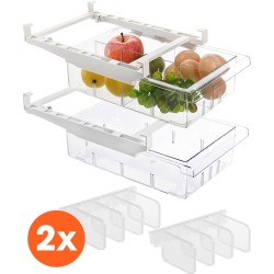 Lenx - Transparante Koelkast Organizer - Set van 2 - Extra Lade in Koelkast - Bakjes - Doorzichtig met Scheiding tot 8 Vakjes - Verstelbaar - Incl. 8 dividers - BPA vrij