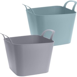 Combie set van 2x stuks kunststof flexibele emmers/wasmanden/kuipen 36 liter in het groen/grijs 53 x 40 x 30 cm