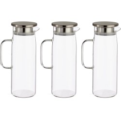 3x stuks glazen sapkan/schenkkan karaf met luxe deksel van 1,2 liter - Formaat: 14 x 9,2 x 25,5 cm - Materiaal borosilicaatglas