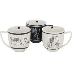 Boltze beker / tas met tekst happy together - lovely day - happiness. Set van 3 stuks .