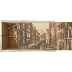 Wijnkist - Oud Stadsgezicht Amsterdam Oudezijds Kolk - Oude Foto Print op Houten Kist - 19x36 cm