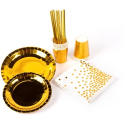 Festivz Wegwerp Servies Set - Gold - Verjaardag - Bruiloft - Feest - Borden Bekers Feestartikelen - Goud Feest