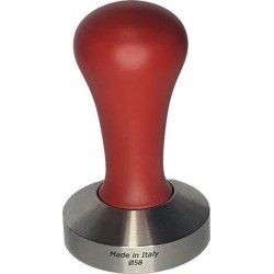 Vecchi Koffie Tamper Hout met RVS Flat Base - Rood - 58mm