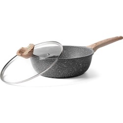 Deep Braadpan met Antiaanbaklaag 24cm met deksel, Omelet Koekenpan Bakpannen, Gegoten Aluminium Granieten Pan , Aanpassen aan Gasfornuis en Inductiefornuis.