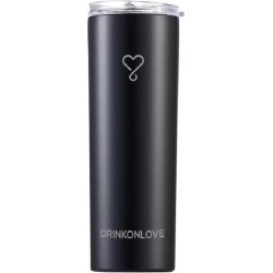 DRINKONLOVE - TEAM LEADER BLACK - Drinkbeker met rvs rietje - RVS - Zwart Zilver - 12 uur koud - 6 uur warm - 600ML - 20,5 cm hoog