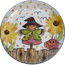 Bord - Ontbijtbord - Bunzlau - Handmade - Handgemaakt - Handpainted - Handbeschilderd - Herfst - Halloween - Servies - Vogelverschrikker - Keramiek - Aardewerk