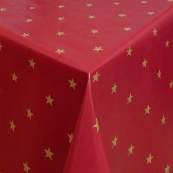 PVC Tafellaken - Tafelkleed - Tafelzeil - Kerstmis - Feestdagen - Opgerold op koker - Geen plooien - Duurzaam - 140 cm x 300 cm - Gouden ster