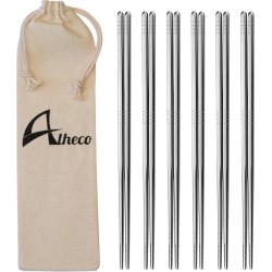 Alheco 6 paar Koreaanse chopsticks - Eetstokjes - Metaal / RVS - Zilver