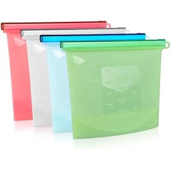 Siliconen bewaarzakjes - Herbruikbare boterhamzakjes - Set van 4 - Rood/Blauw/Groen/Wit - 1500ml - Vaatwasbestendig, Magnetronbestendig, Vriezerbestendig