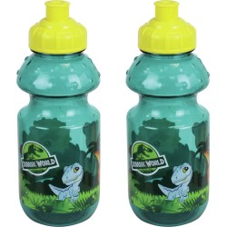 2x stuks kunststof bidon pop-up drinkbekers Jurassic World dinosaurus 350 ml - Drinkflessen voor naar school