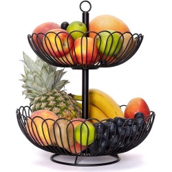 Chefarone Fruit Etagère 2 Laags - Fruitmand Metaal - Fruitschaal - Groentemand - Opberger - Zwart