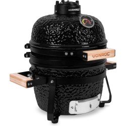 VONROC - BBQ - Kamado - 13 inch - Ø27cm - Compleet met beschermhoes, thermometer, plate setter & onderstel - Houtskoolbarbecue – Keramisch - Tafelmodel