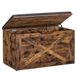 IN.HOMEXL Alsina Opbergkist - Schoenbank - Zitkist - Stoffering - Vintage - Industrieel - Bruin - Grijs - Bewerkt Hout - 76 x 40 x 48 cm