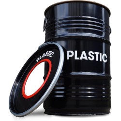 BinBin Hole Plastic- industriële metalen prullenbak 60 Liter- Olievat afvalscheidingsprullenbak voor plastic afval