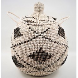 Mand met deksel - Medium - Natuurlijk materiaal - Riet - Malikane mand met patroon M