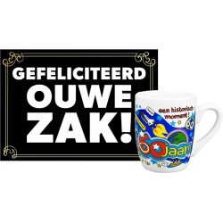 Grappige verjaardagsmok/beker 60 jaar man met grappige tekst 300 ml + wenskaart Gefeliciteerd ouwe zak