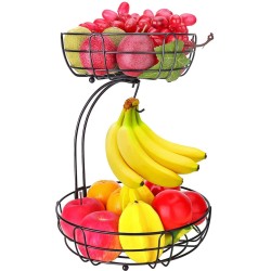 Fruitmand – Fruitschaal – Fruitmand Zwart – Etagere 2 Lagen – Aanrecht Organiser – zwart