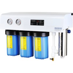 VHW104 Drinkwater UV Filter Systeem , 5 traps , 30 liter /minuut . PP – GAC - CTO + UV Filter. Schoon en veilig drinkwater in het hele huis