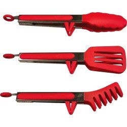 vdrto - Vleestang - Serveertang - Keukentang - Spaghettitang - Pastatang - 24 CM - Roestvrijstaal RVS & Siliconen -rood