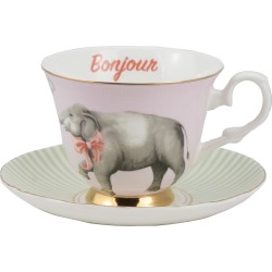 Yvonne Ellen London "Animal Magic" - kop & schotel olifant - 280ml - porselein - cadeauset