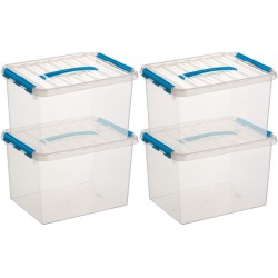 10x Sunware Q-Line opberg boxen/opbergdozen 22 liter 40 x 30 x 26 cm kunststof - opslagbox - Opbergbak kunststof transparant/blauw