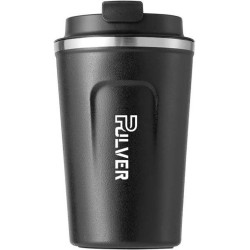 Pulver Koffiebeker to go - Thermosbeker - Lekvrij, RVS & Dubbelwandig Koffie Beker / mok - 380ml - travel mug - Zwart