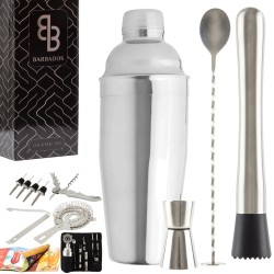 Cocktail Set - Zilver - 750ml - Cocktail Shaker set - Cocktail Stamper - 17 Recepten - 13 Delig - vaderdag