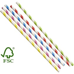 Drinkrietje papier FSC® Assorti gestreept 230mm Ø6mm - 100 stuks