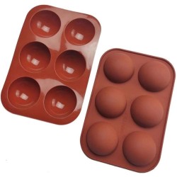 Siliconen Bakvormen Halve Bollen Cakevorm - Ronde Mallen Chocolade Bruin - 12,2cm x 18,2cm met 5cm Bol - 6 Vullingen