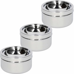 3x Klep/terras asbakken zilver 11 cm - Ronde tuin/terras asbak met klep 3 stuks