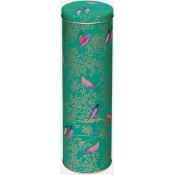 Sara Miller LondonBewaarblik Spaghetti - Bewaarbus - Rond - Groen - Vogels - Blik - Ø 10 cm - Hoogte 30 cm