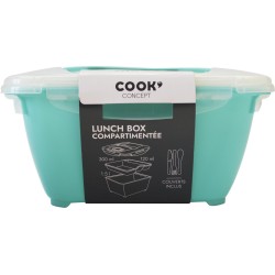 Cook - lunchbox - 1,5L - 3 vakken - blauw - salade - snackbowl - klipdeksel