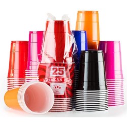 Red Cups 200 x Mega Color Mix - 500ml Beer Pong American Party bekers | 50x Red, 50x Pink, 50x Blue, 25x Black, 25x Orange