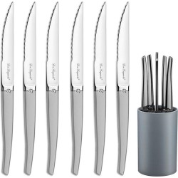 6-pc Lou Laguiole Jet mat steak knives in blok