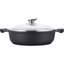 Kookkunst Holland lage braadpan met deksel marmeren coating - inductie - koude handgrepen - Ø 28 cm