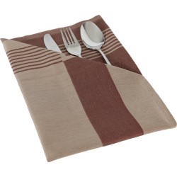 Combi Deal! Damast Tafelkleed , 'Lineair Taupe/Bruin 115x115cm' Plus 4 Bijpassende Servetten, De Witte Lietaer, 100% Katoen