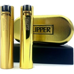 Clipper Aansteker Classic Large Metal / Metalen Goud / Gold Mat en Glazend (2 Stuks)