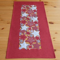 Kerst tafelkleed - Rood - wit en zilveren sterren - Loper 40x85 cm