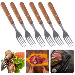 Cheqo® 6-delige Steakvorken Set - 19,5 cm - Roestvrij Staal & Houten Handvat - Perfect voor BBQ - Steak Vorken